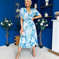 Glenda Banded Midi Dress Floral Blue