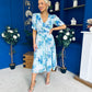 Glenda Banded Midi Dress Floral Blue