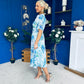 Glenda Banded Midi Dress Floral Blue