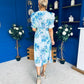 Glenda Banded Midi Dress Floral Blue