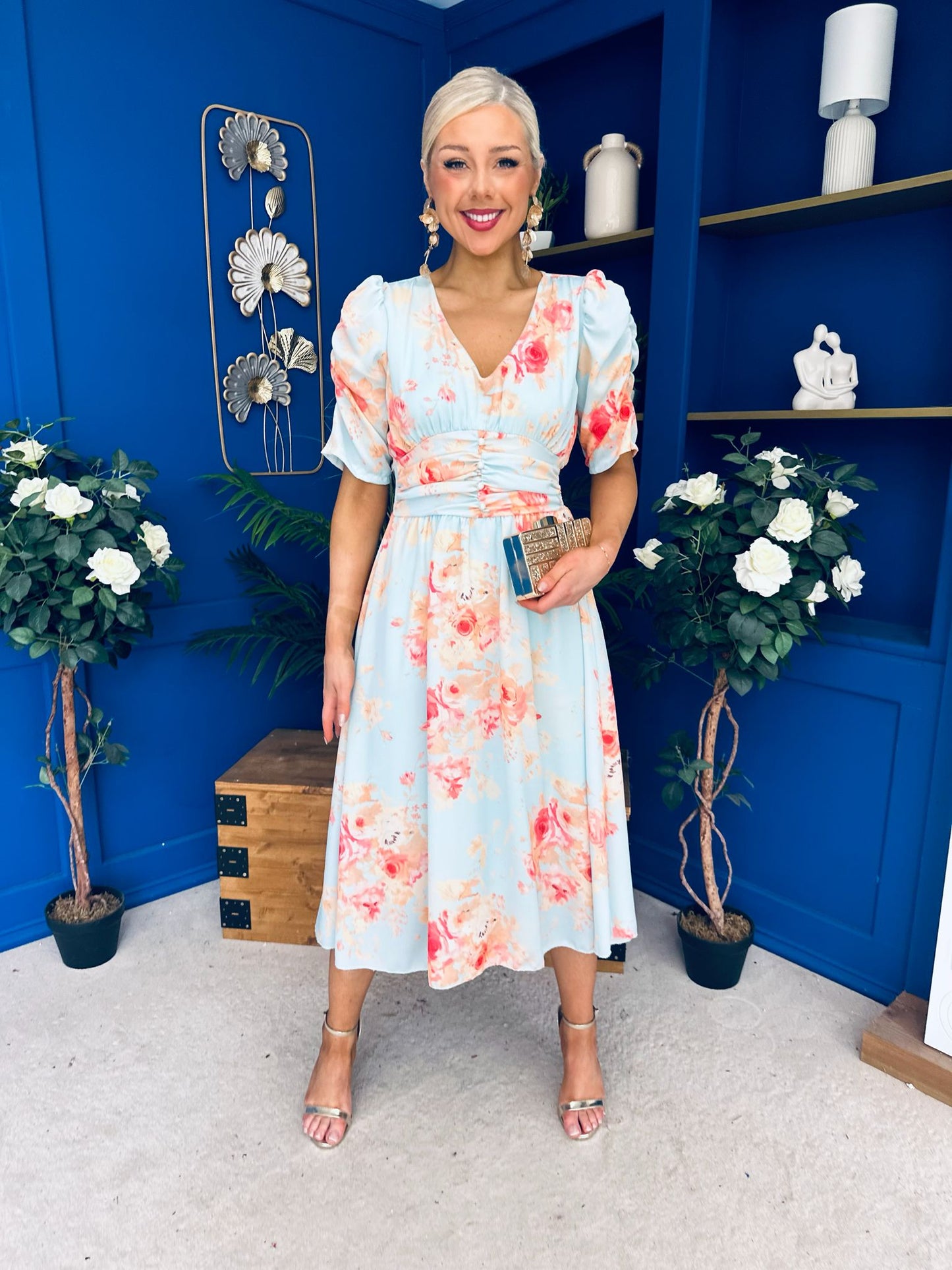Glenda Banded Midi Dress Floral Pastel