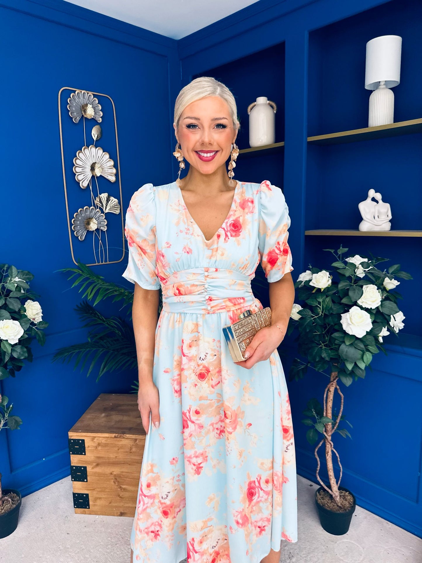 Glenda Banded Midi Dress Floral Pastel