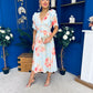 Glenda Banded Midi Dress Floral Pastel