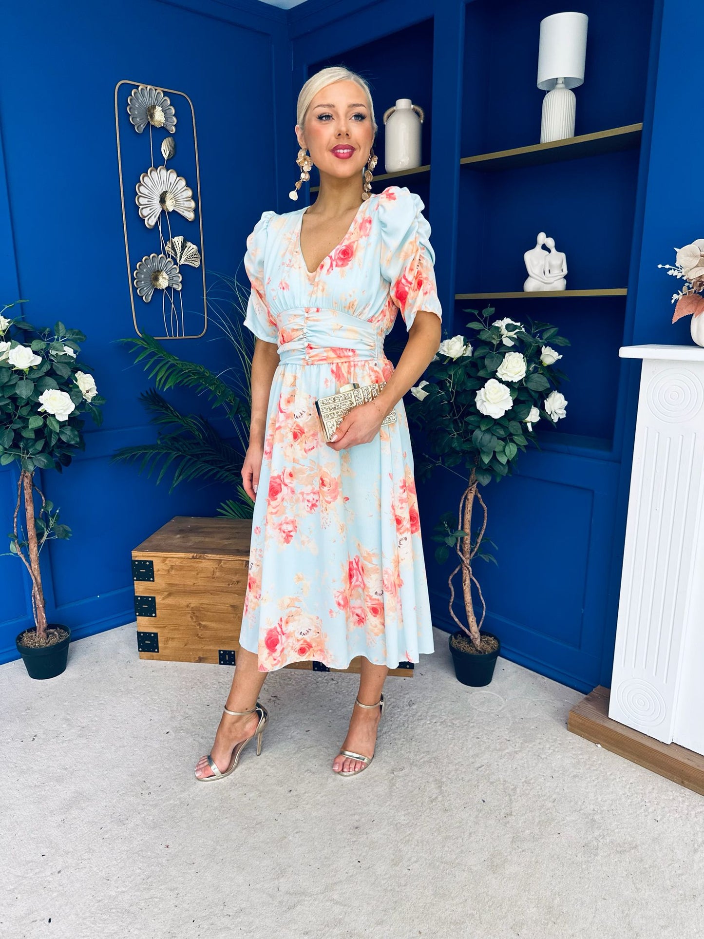 Glenda Banded Midi Dress Floral Pastel