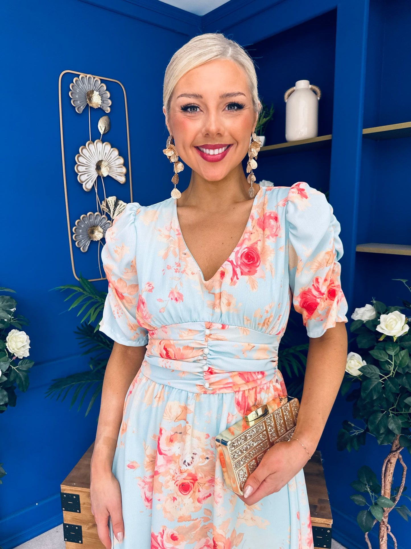 Glenda Banded Midi Dress Floral Pastel
