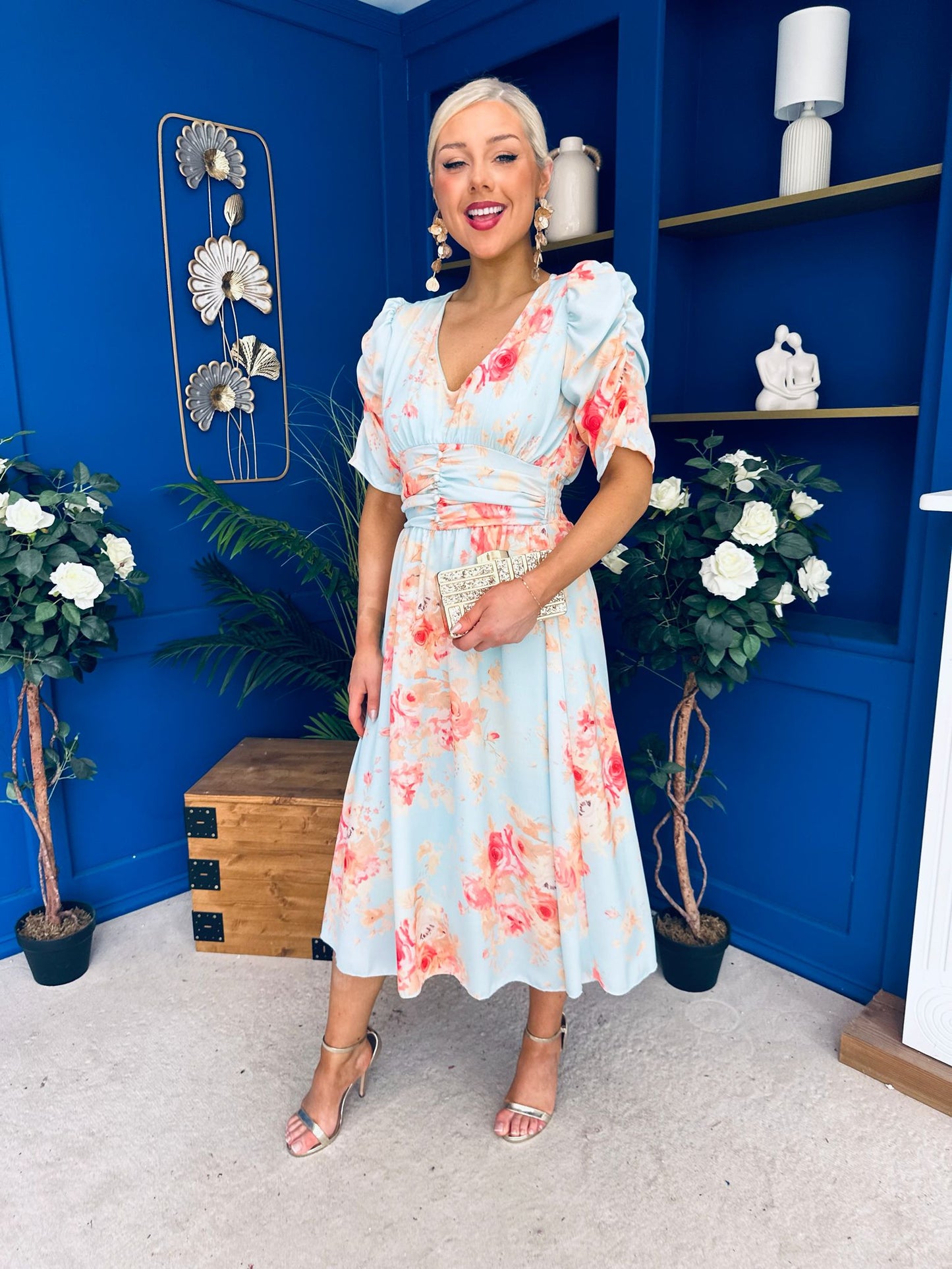 Glenda Banded Midi Dress Floral Pastel