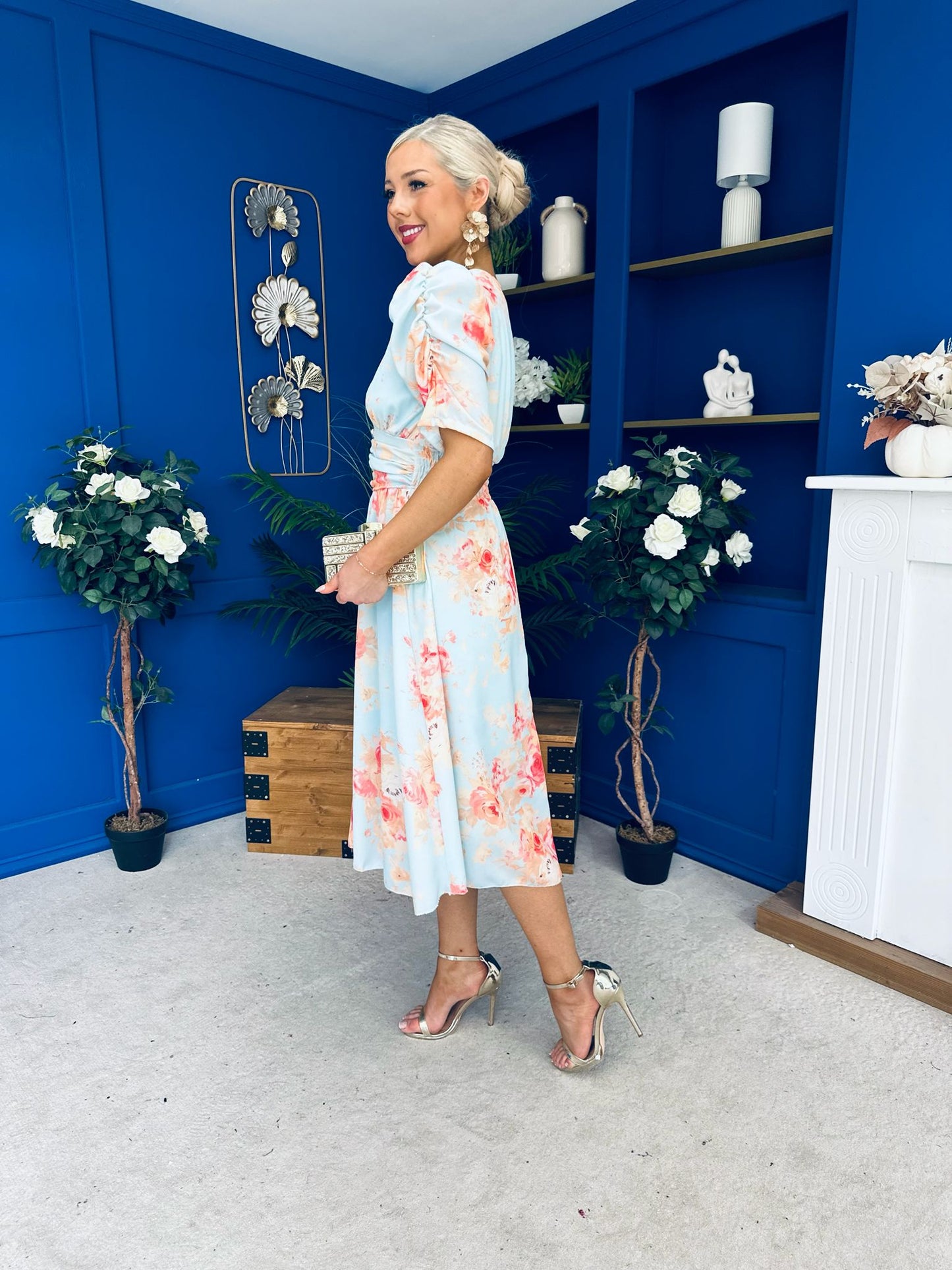 Glenda Banded Midi Dress Floral Pastel