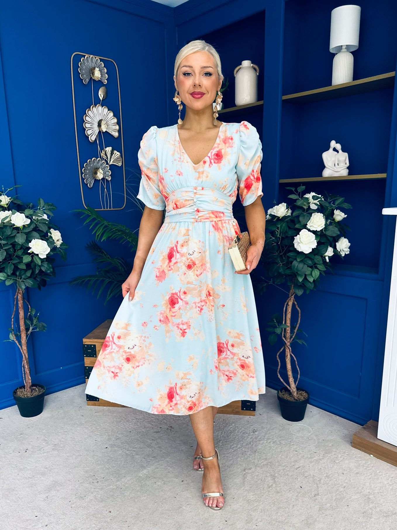 Glenda Banded Midi Dress Floral Pastel