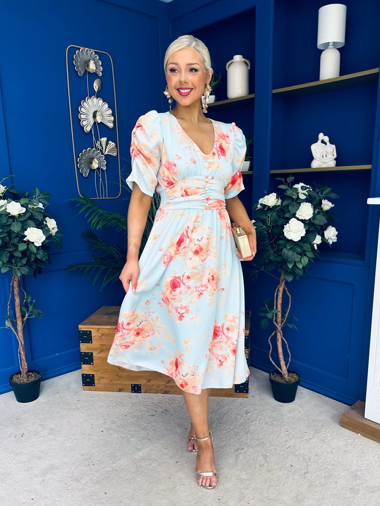 Glenda Banded Midi Dress Floral Pastel