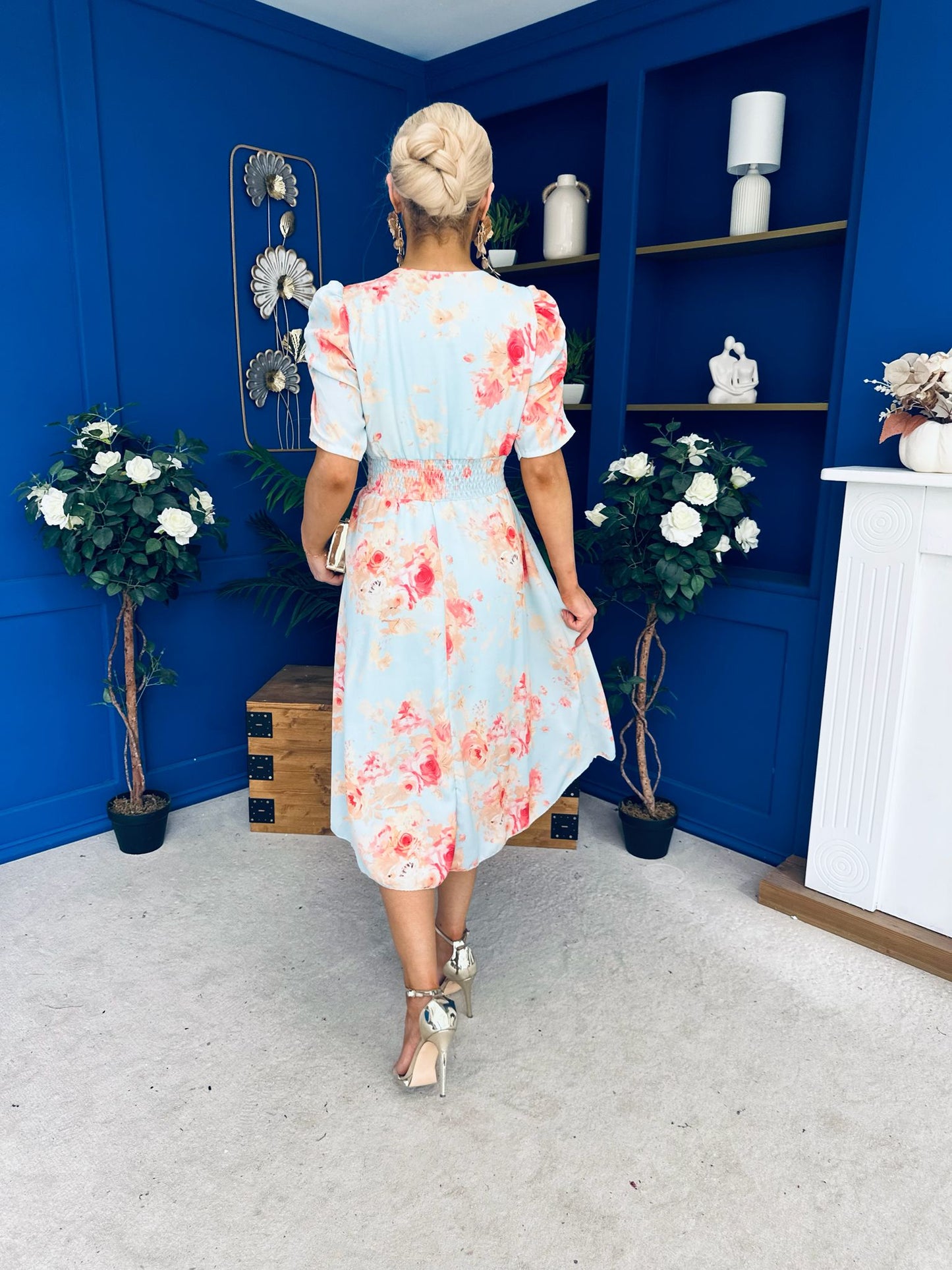 Glenda Banded Midi Dress Floral Pastel