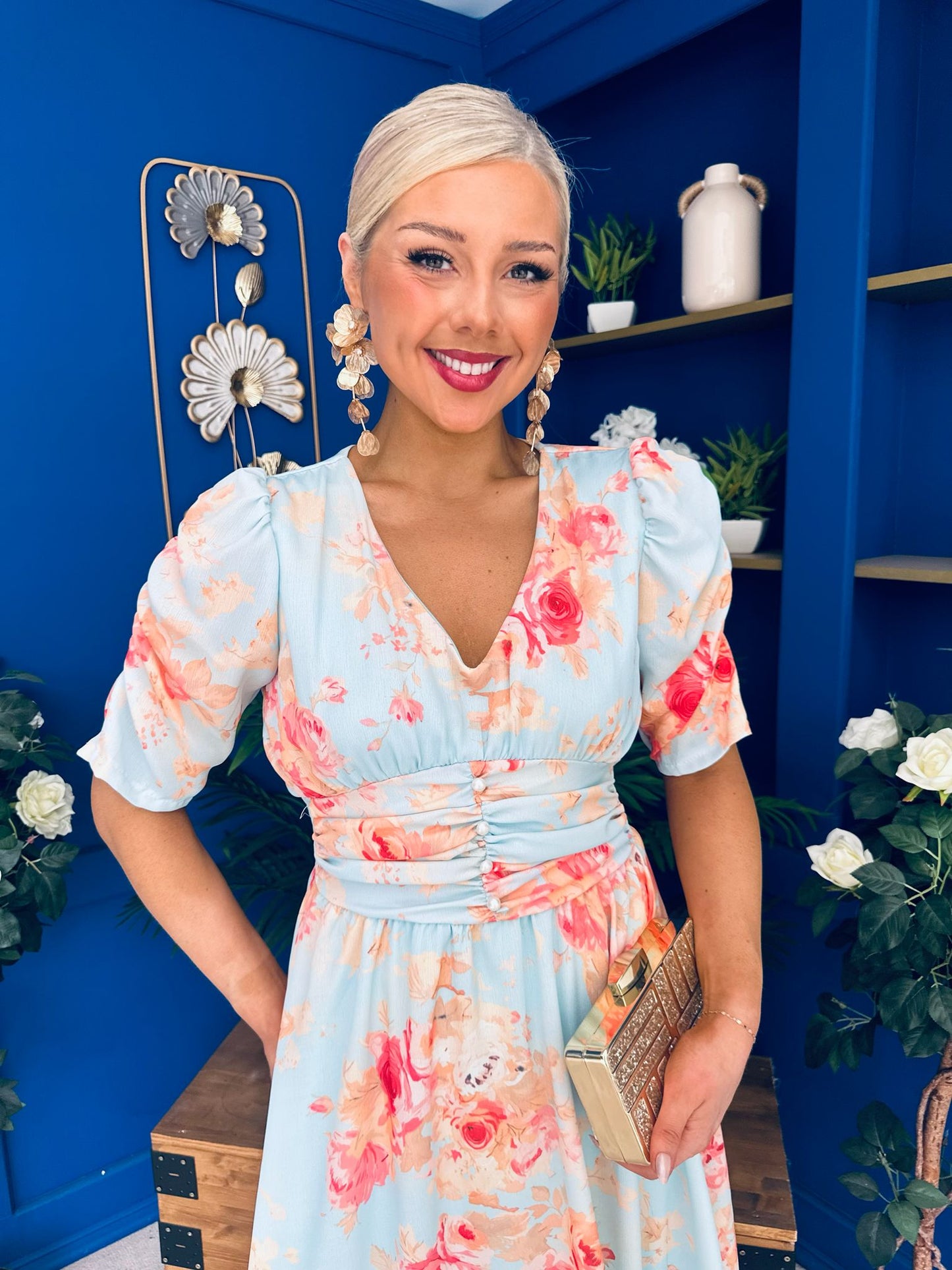 Glenda Banded Midi Dress Floral Pastel