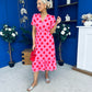 Suzanne Detailed Midi Dress Polka Pink