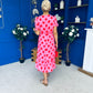 Suzanne Detailed Midi Dress Polka Pink