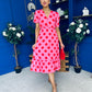 Suzanne Detailed Midi Dress Polka Pink