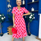 Suzanne Detailed Midi Dress Polka Pink