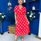 Suzanne Detailed Midi Dress Polka Coral