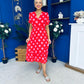 Suzanne Detailed Midi Dress Polka Coral