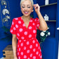 Suzanne Detailed Midi Dress Polka Coral