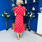 Suzanne Detailed Midi Dress Polka Coral