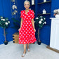 Suzanne Detailed Midi Dress Polka Coral