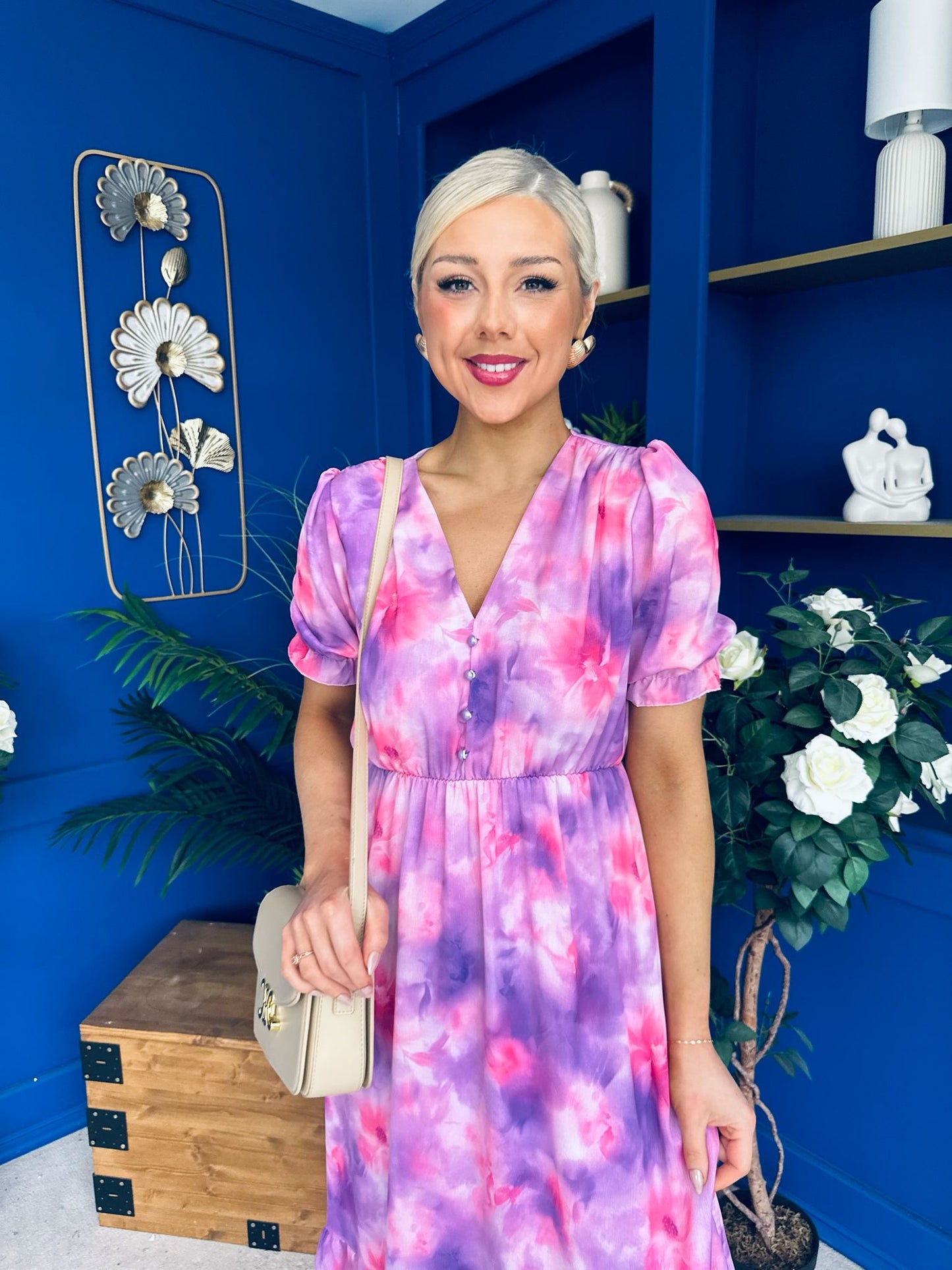 Suzanne Detailed Midi Dress Floral Purple