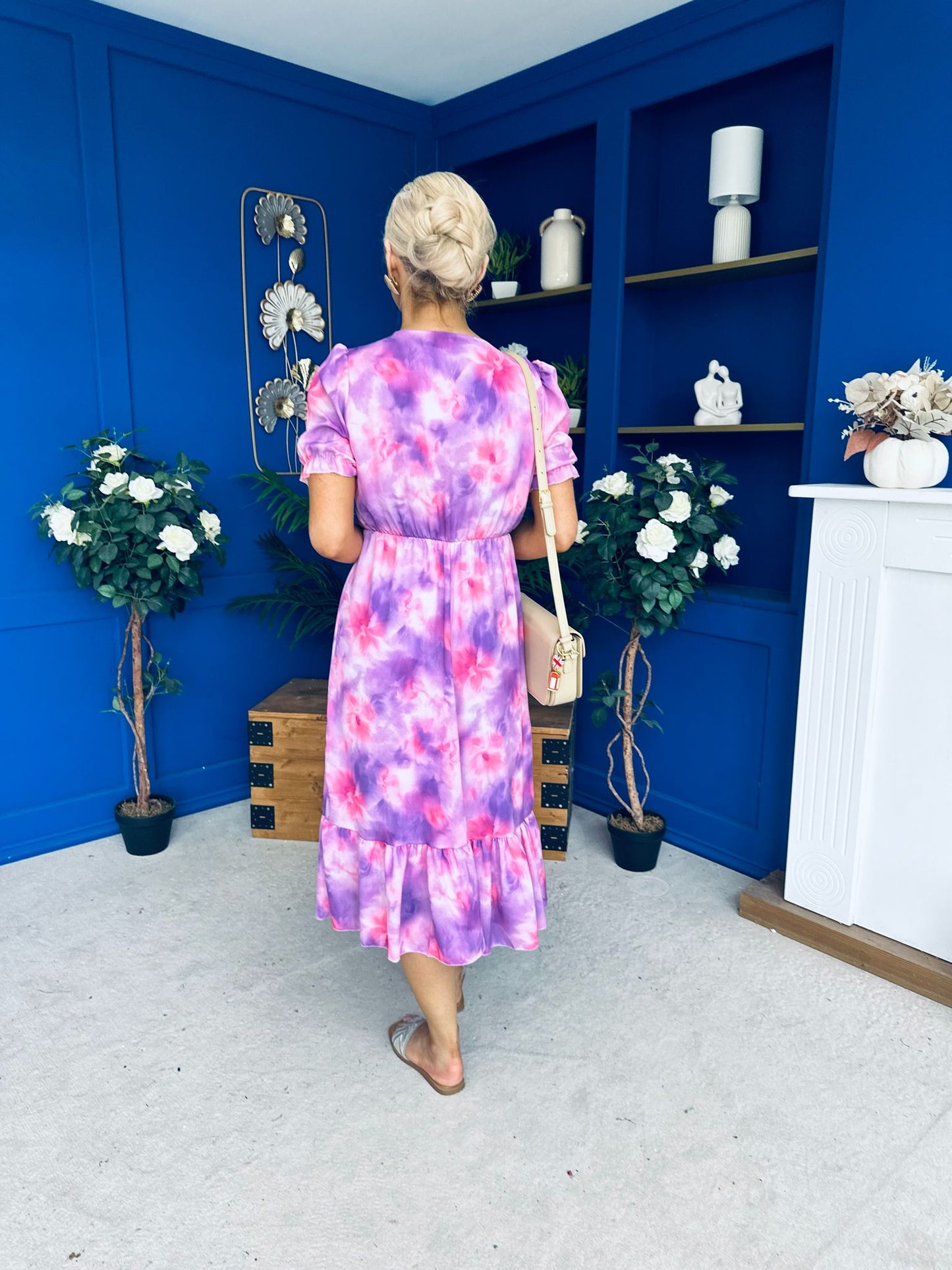 Suzanne Detailed Midi Dress Floral Purple