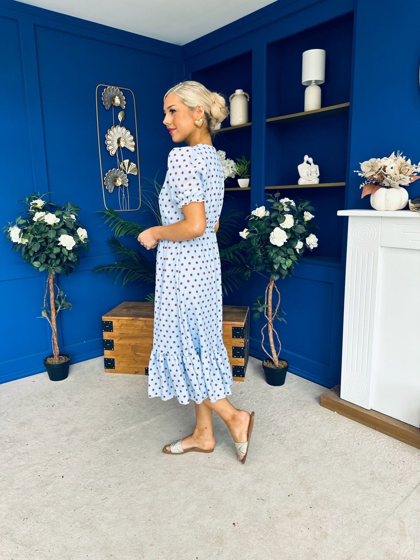 Suzanne Detailed Midi Dress Polka Blue