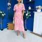 Daisy Twist Detail Midi Dress Floral Baby Pink