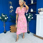 Daisy Twist Detail Midi Dress Floral Baby Pink