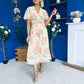 Daisy Twist Detail Midi Dress Floral Cream