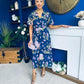 Daisy Twist Detail Midi Dress Floral Navy
