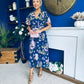 Daisy Twist Detail Midi Dress Floral Navy