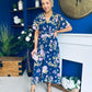 Daisy Twist Detail Midi Dress Floral Navy