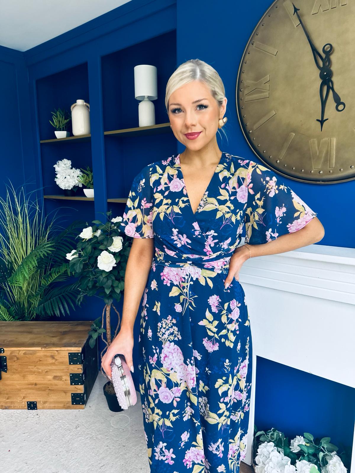 Daisy Twist Detail Midi Dress Floral Navy – Canella Lane