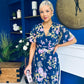 Daisy Twist Detail Midi Dress Floral Navy