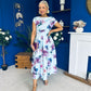 Breffy Asymmetric Neckline Skater Midi Floral Sky