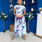 Breffy Asymmetric Neckline Skater Midi Floral Sky
