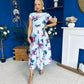 Breffy Asymmetric Neckline Skater Midi Floral Sky