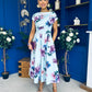Breffy Asymmetric Neckline Skater Midi Floral Sky