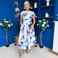 Breffy Asymmetric Neckline Skater Midi Floral Sky