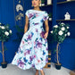 Breffy Asymmetric Neckline Skater Midi Floral Sky