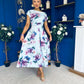 Breffy Asymmetric Neckline Skater Midi Floral Sky