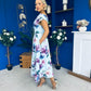 Breffy Asymmetric Neckline Skater Midi Floral Sky