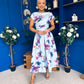 Breffy Asymmetric Neckline Skater Midi Floral Sky