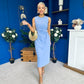 Louisa Gold Buckle Wrap detail Midi Dress Blue