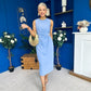 Louisa Gold Buckle Wrap detail Midi Dress Blue