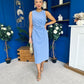 Louisa Gold Buckle Wrap detail Midi Dress Blue
