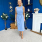 Louisa Gold Buckle Wrap detail Midi Dress Blue
