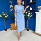 Louisa Gold Buckle Wrap detail Midi Dress Blue