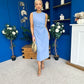 Louisa Gold Buckle Wrap detail Midi Dress Blue